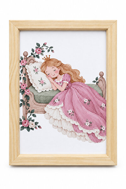 Silk Bee Studio Masal Prensesleri A5 Ahşap Çerçeveli Bebek ve Çocuk Odası Tablosu