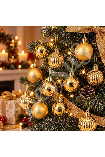 BeySüS Ornament pentru bradul de Crăciun, bilă aurie Cici, set de 12, 3 cm