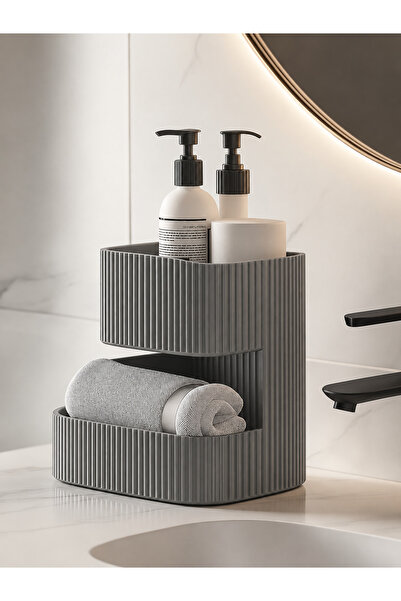 2 Katlı Siyah Banyo Organizeri Düzenleyici Raf Havluluk Kozmetik Organizer