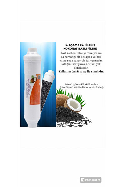 Esli CHLORINE TASTE & ODOR REDUCTION %100 Coconut Bazlı Post Carbon Mineral Filtre NSF FDA ONAYLI