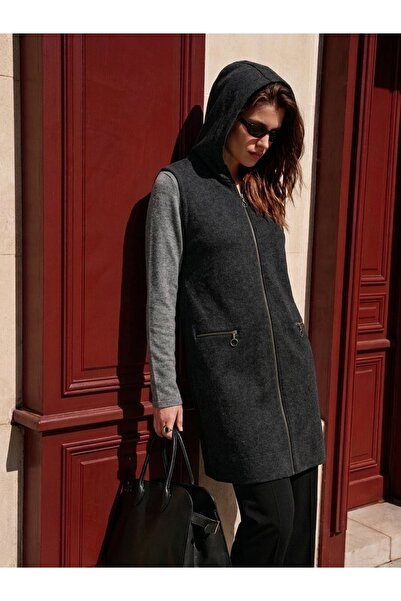 onno style women Hooded Steel Knitted Long Tricot Women's Vest
