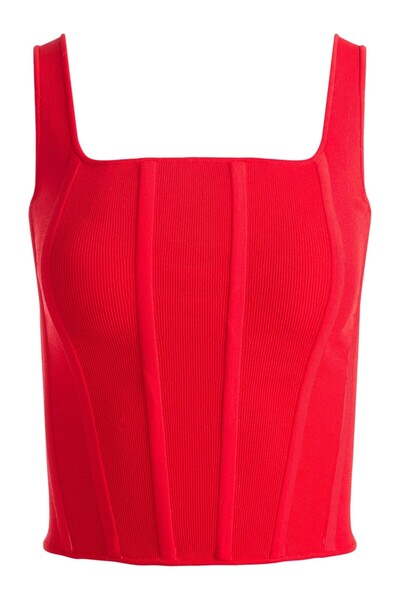 Alice + Olivia Sariah Corset Tank Top, Bright Ruby Color, Shaping and Stylish...