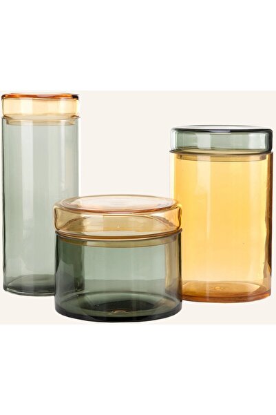 Pols Potten Caps&Jars Set of 3 Glass Storage Containers, Colorful and with Lids