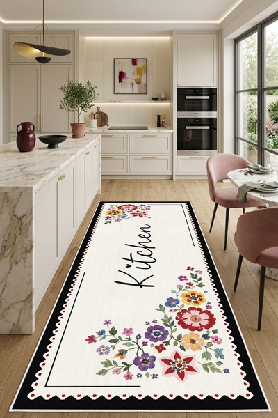 West Home Makinede Yıkanabilir Kaymaz Taban Leke Tutmaz Dijital Mutfak Halısı