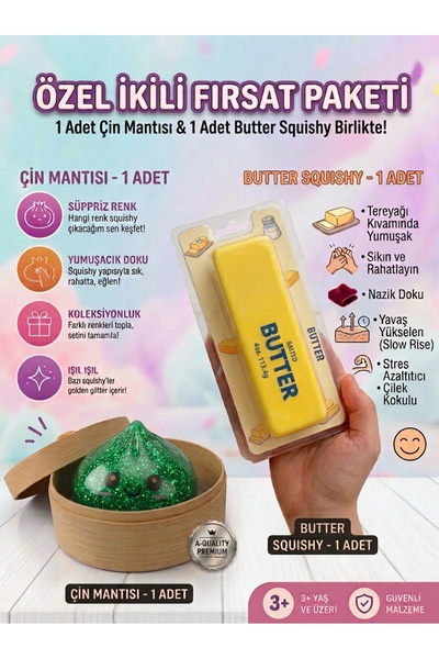 vittuc Büyük Boy Simli Çin Mantısı Oversize Dumpling Squishy ve Butter Squish...