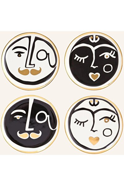 Jonathan Adler 4 Piece Porcelain Plate Set with Abstract Face Drawing – Gold ...