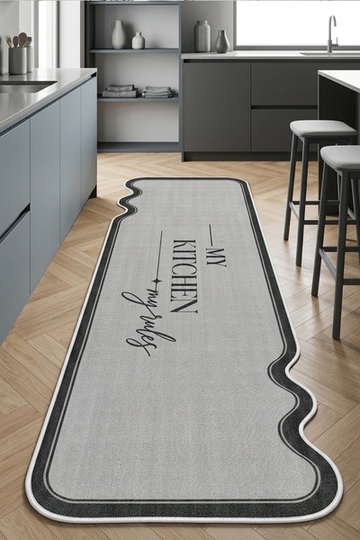 West Home Makinede Yıkanabilir Kaymaz Taban Leke Tutmaz Dijital Mutfak Halısı