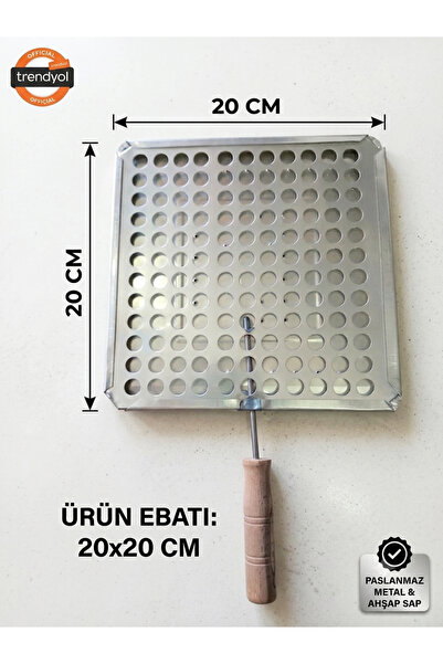 20x20 cm Ahşap Saplı Ekmek Kızartma Sacı – Paslanmaz Delikli Ocak Üstü Ekmek Kızartıcı