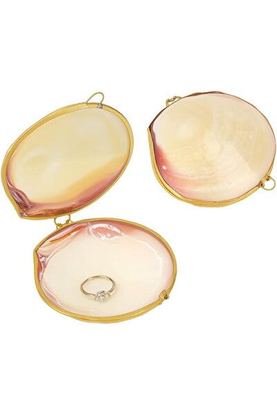 SYOSI 2Pcs Beige Shell Shape Jewelry Trinket Box Set, Decorative Natural Seas...