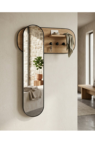 PLUS40 Modern Wall-Mounted Entryway Mirror with Shelf and Coat Rack
