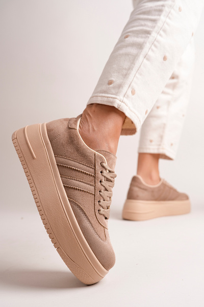 BAHRİNA Kadın Vizon Süet Kalın Tabanlı Sneaker