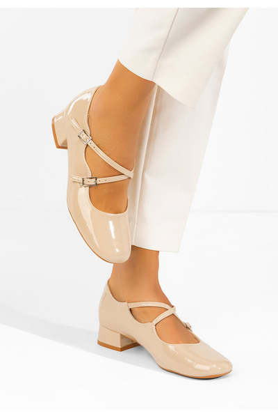 B T Shoes Pantofi cu toc gros si bareta Isra bej