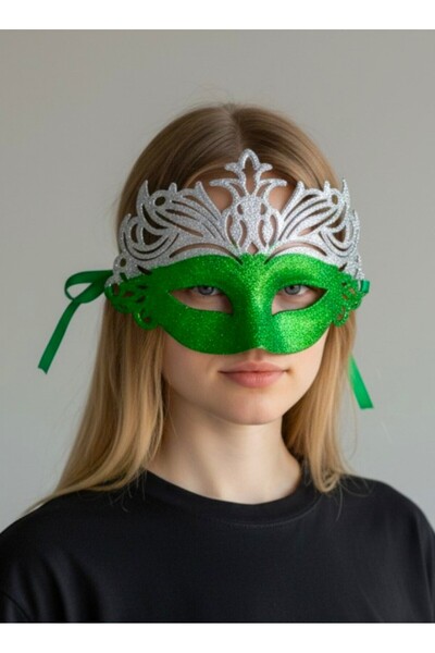 Toybox Women's Half Face Lace Eye Mask, Green and Silver Glitter Costume Part...