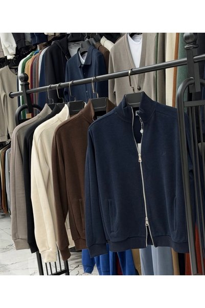 ATKGİYİM Men's Full Zipper Stand Collar Thessaloniki Cardigan - Durable Fabric, Non-Fading, Multi-Color Options