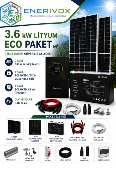 3.6KW Eco Lityum Güneş Enerji Sistemi Paketi
