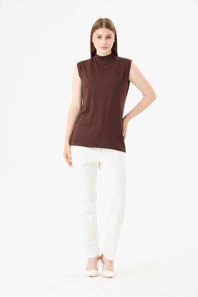 MODA VUSLAT Women's Brown Half Turtleneck Zero Sleeve Short Undergarment