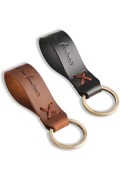 wisfunlly 2 Pack Genuine Leather Car Keychain, Universal Key Fob Keychain wit...