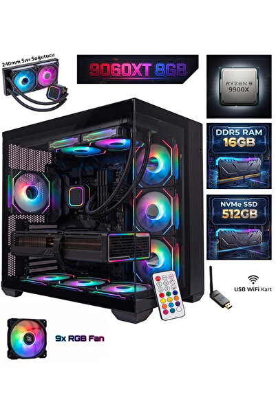 COMLOJI GA-Deluxe RX 9060 XT 8GB + Ryzen 9 9900x + 16GB DDR5 RAM 512GB M.2 NV...