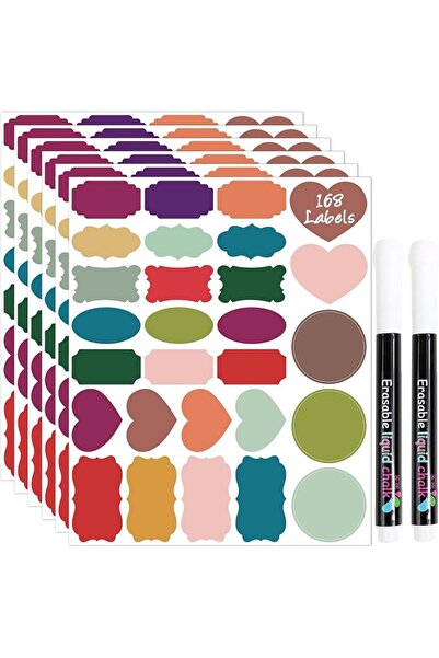 GNAFOTU 168Pcs Colored Label Stickers, Removable Chalkboard Labels with 2 Mar...
