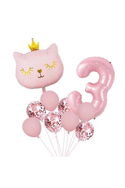 GEREE 3th birthday party decoration cat theme decoration balloon pink balloon