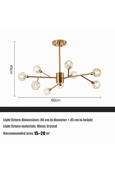 VUCATIN Modern Sputnik Crystal Chandelier, 9-Light Brushed Gold Wrought Iron ...