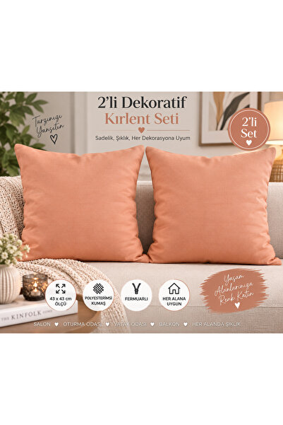 suzaneli Somon Yavruağzı Düz Dekoratif Kırlent Kılıfı 2’li Set – Modern Sade ...