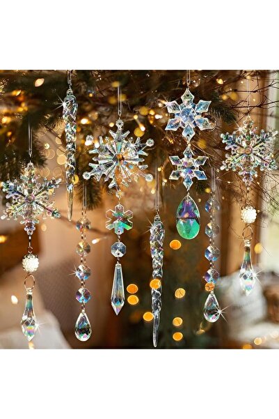 GENERAL Crystal Ornaments 18Pcs, Iridescent Acrylic Snowflake & Icicle Hangin...