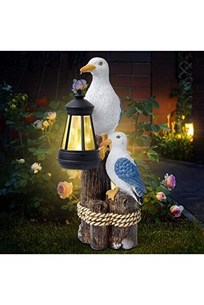 KASTWAVE Solar Powered Resin Seagull Statue with Hexagon Garden Light, Weathe...