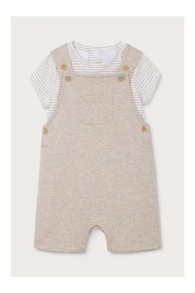 THE WHITE COMPANY Organic Cotton Striped T-Shirt and Salopet Baby Boy Set