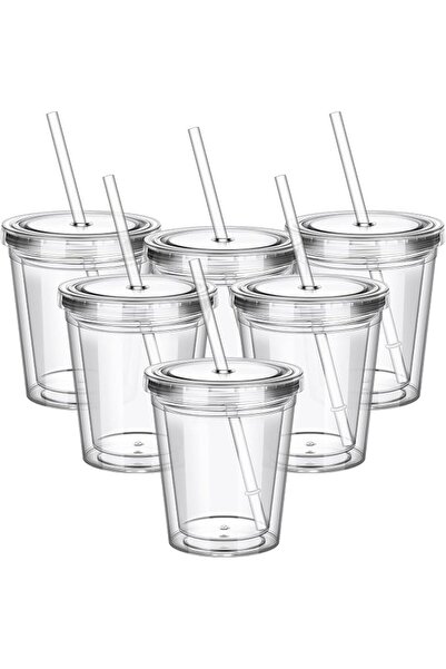 Tazweeq Clear Tumblers, 6 Pcs Clear Tumblers with Lid and Straw for Kids, 350...