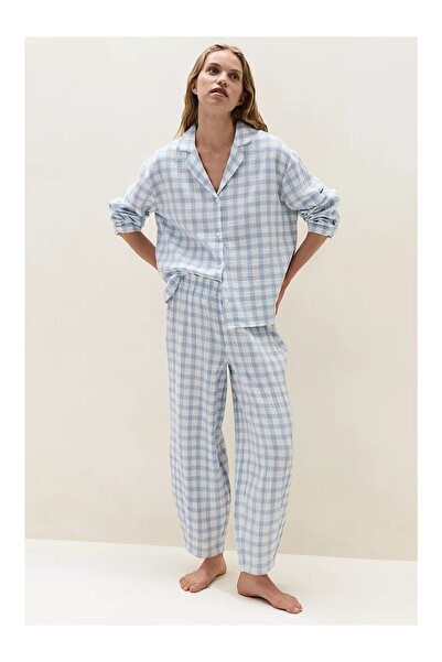 THE WHITE COMPANY Organic Cotton Checkered Barrel Leg Women's Pajama Set