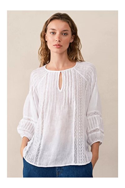 THE WHITE COMPANY Linen Muslin Boho Women's Blouse