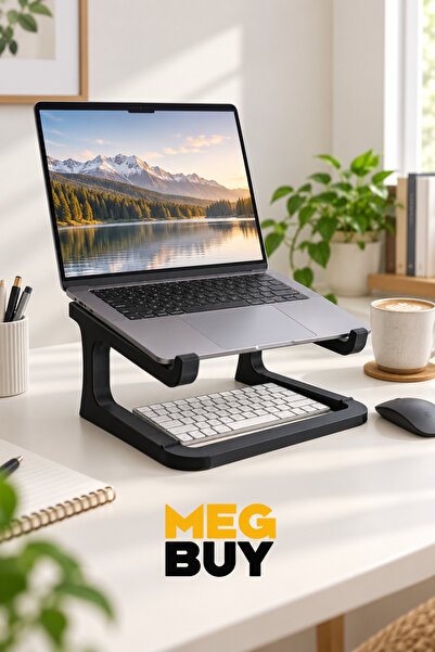 MEGBUY Siyah Laptop Standı – Klavye Raflı Masaüstü Bilgisayar Yükseltici Tutucu