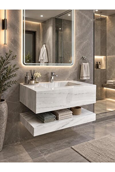 Akay Dizayn PORSELEN BANYO LAVABOSU - BEYAZ L10 - 90CM