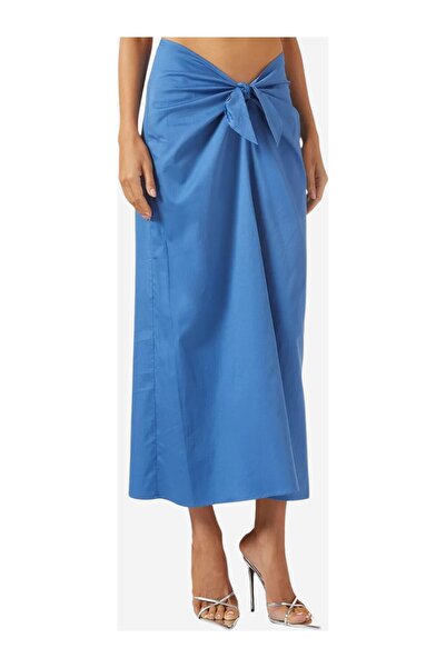 Abad Knot Detailed A-Line Blue Cotton Skirt