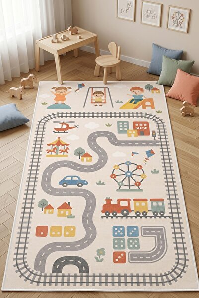 West Home Oyun halısı makinede yıkanabilir kaymaz taban leke tutmaz çocuk odası halısı