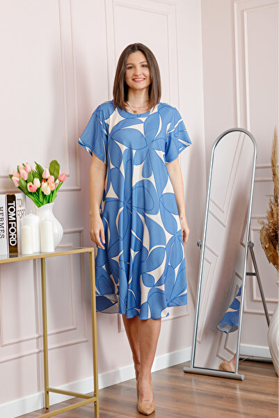 Generic Brand Rochie dama bleu plus size cu imprimeu floral si croi lejer Jany