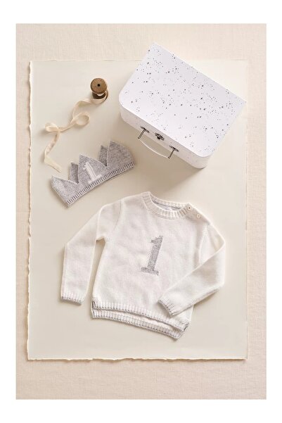 THE WHITE COMPANY Organic Cotton Blend First Birthday Sweatshirt and Crown Gi...