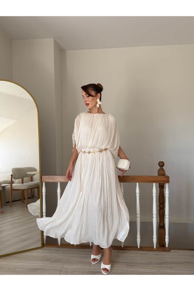 YK FASHION Volanlı Kemerli Elbise