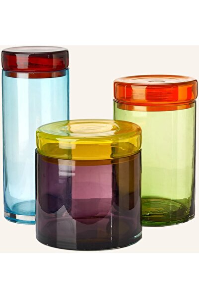 Pols Potten Caps&Jars Set of 3 Glass Storage Containers, Colorful and with Lids