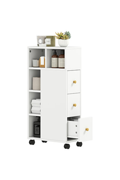 Generic Brand Dulap îngust de baie, mobilier de baie cu 4 roți, 3 sertare, 5 ...