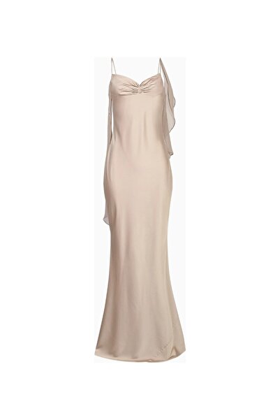 BECAUSE OF ALICE Ruffled Bust Detail Satin Maxi Women's Dress