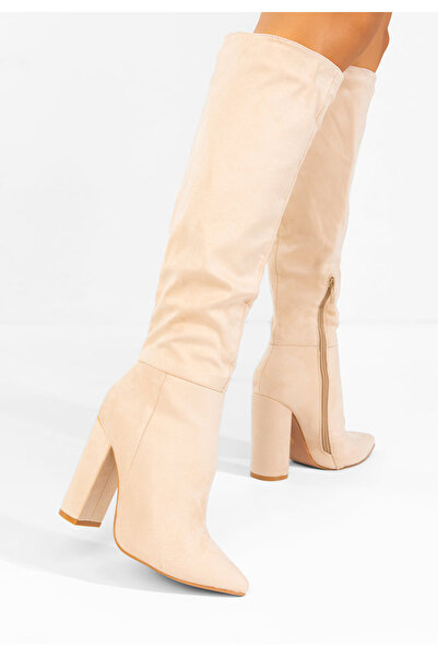 B T Shoes Αριανέλ μπεζ ψηλοτάκουνες μπότες