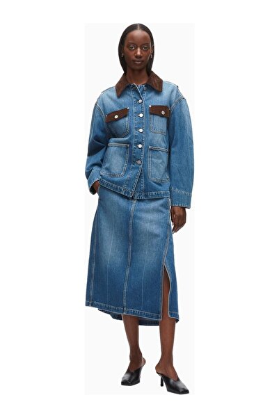 3.1 Phillip Lim Denim Ranch Contrast Velvet Detailed Women's Jacket