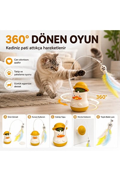 Duffa 3'ü 1 Arada İnteraktif Kedi Oyuncağı, Catnip Yalama Taşlı 360° Dönen Ke...