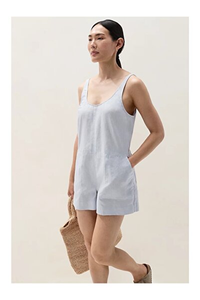 THE WHITE COMPANY جمبسوت نسائي من الكتان الأوروبي بياقة دائرية وأحزمة