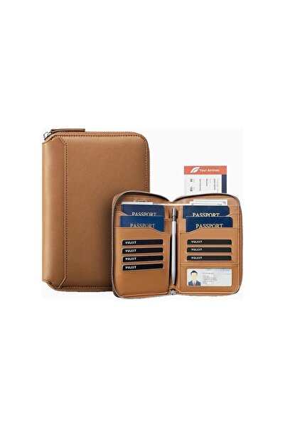 VULKIT Rfid Protected Leather Zippered Unisex Family Passport Wallet