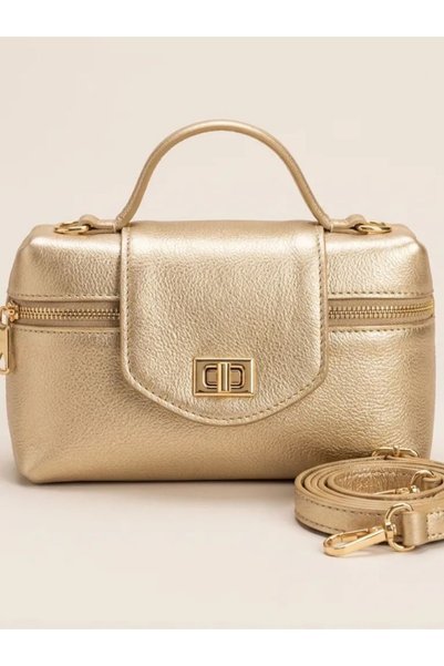 Generic Brand Gold Shiny Look Mini Women's Handbag and Crossbody Bag with Lock Detail