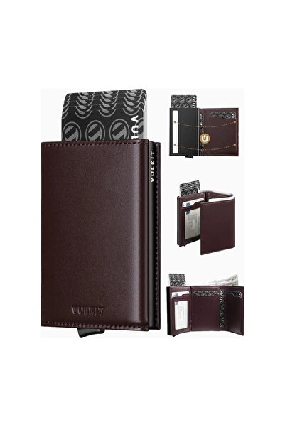 VULKIT Rfid Protected Leather Pop-Up Men's Card Holder Wallet