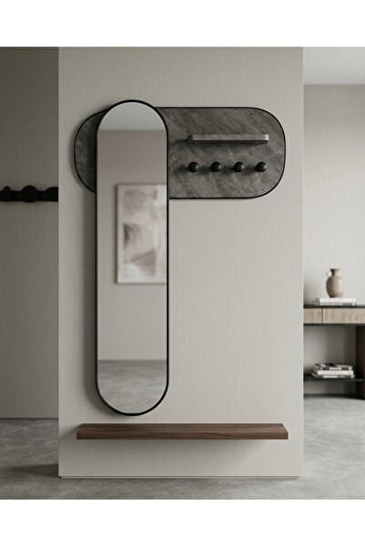 PLUS40 Modern Wall-Mounted Entryway Mirror with Shelf and Coat Rack